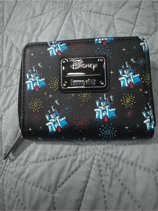 Loungefly Handbags - Loungefly Black Wallet with Blue Castle & Firework Print